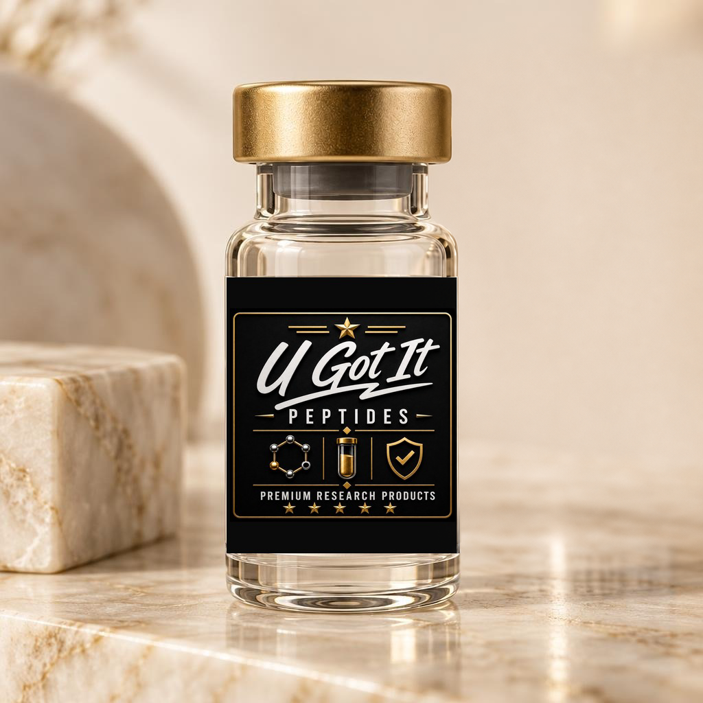 U Got It Peptides research vial with gold cap